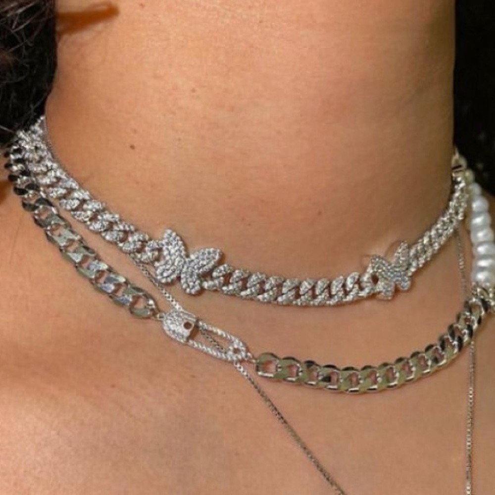 Butterfly Pavé Cuban Link Choker, By Lolita New York, Gently Used